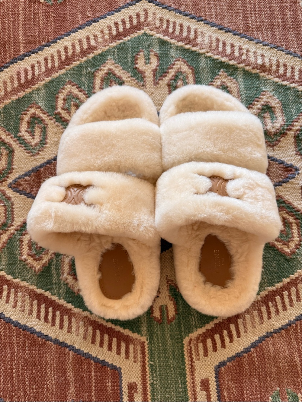 Celine Cream Shearling Slide Slippers - Picture 2 of 3